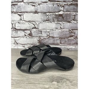 Vionic Rest Juno Black Leather Slides Orthopedic Sandals Women Sz 6M US/37EU
